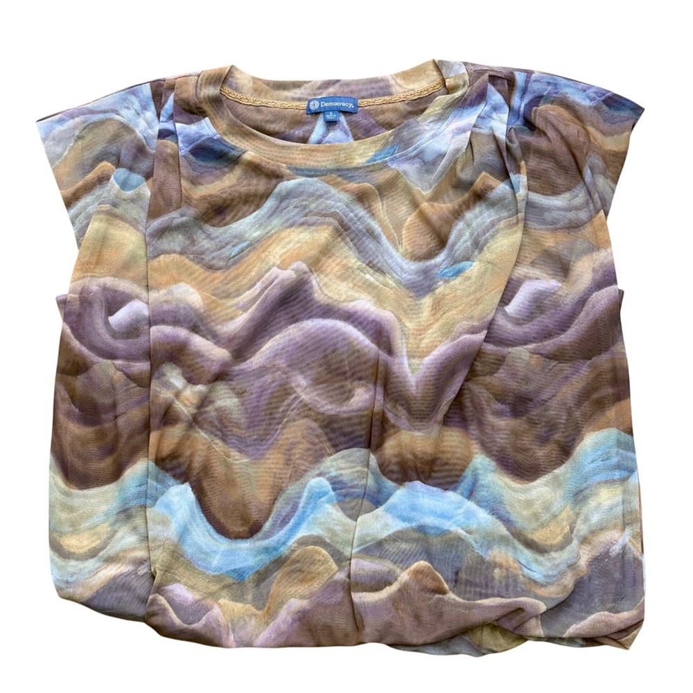 Democracy Abstract Mesh Top‎ Womens L Boho Earthy Artsy